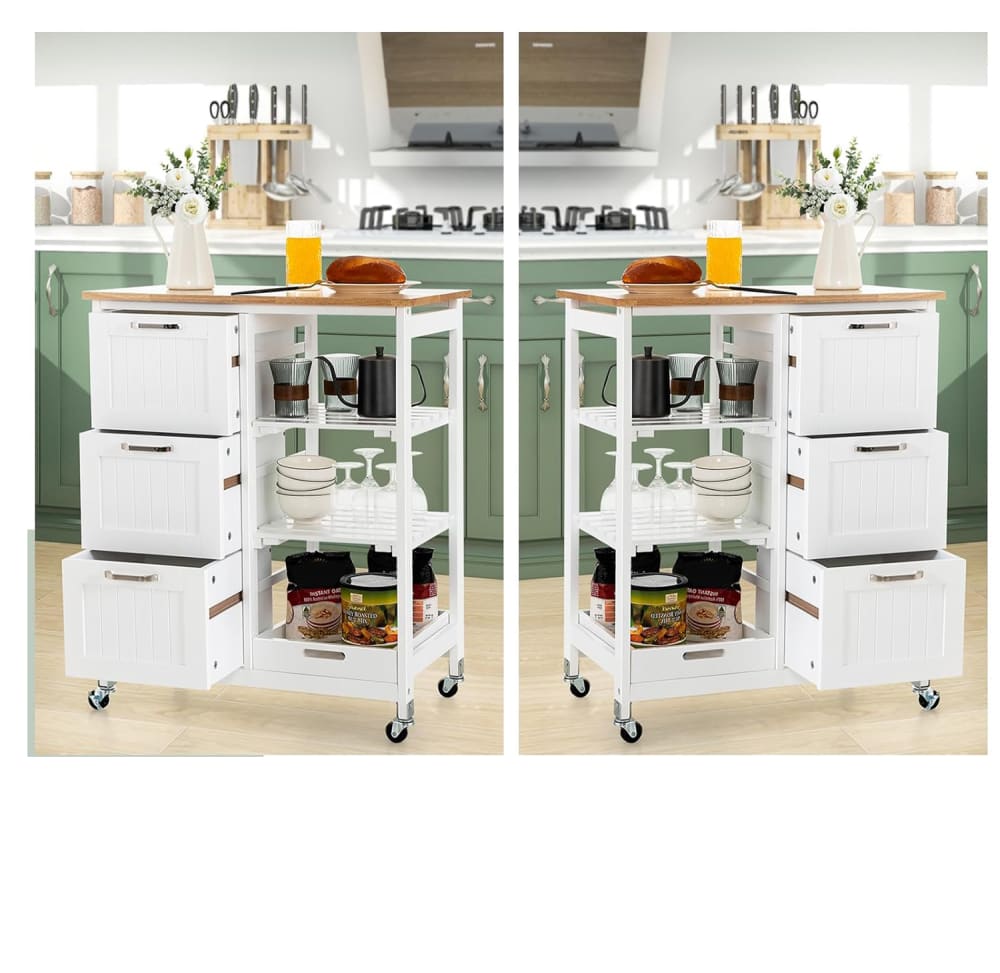 Desserte de cuisine sur roulettes en bois blanc 67 x 37 x 84 cm