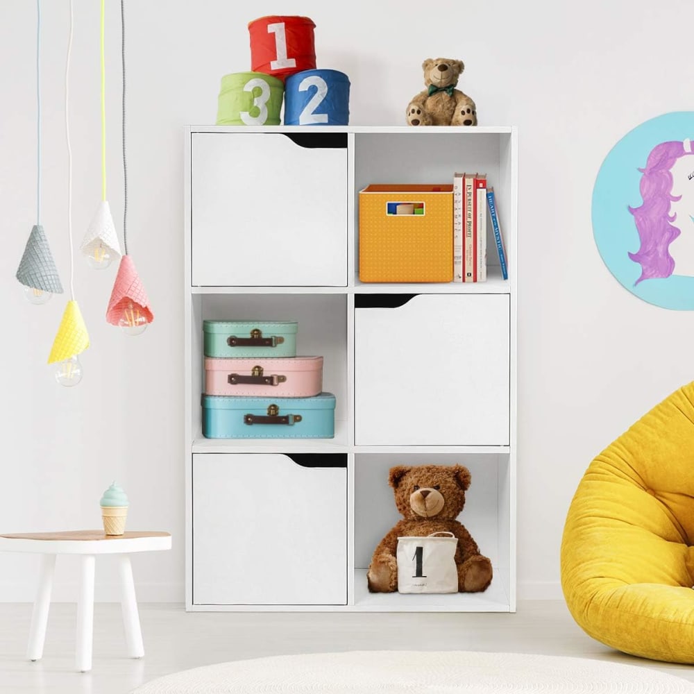 Bibliothèque 6 cases 3 portes blanc 60 x 29 x 90 cm - Maisons du Monde
