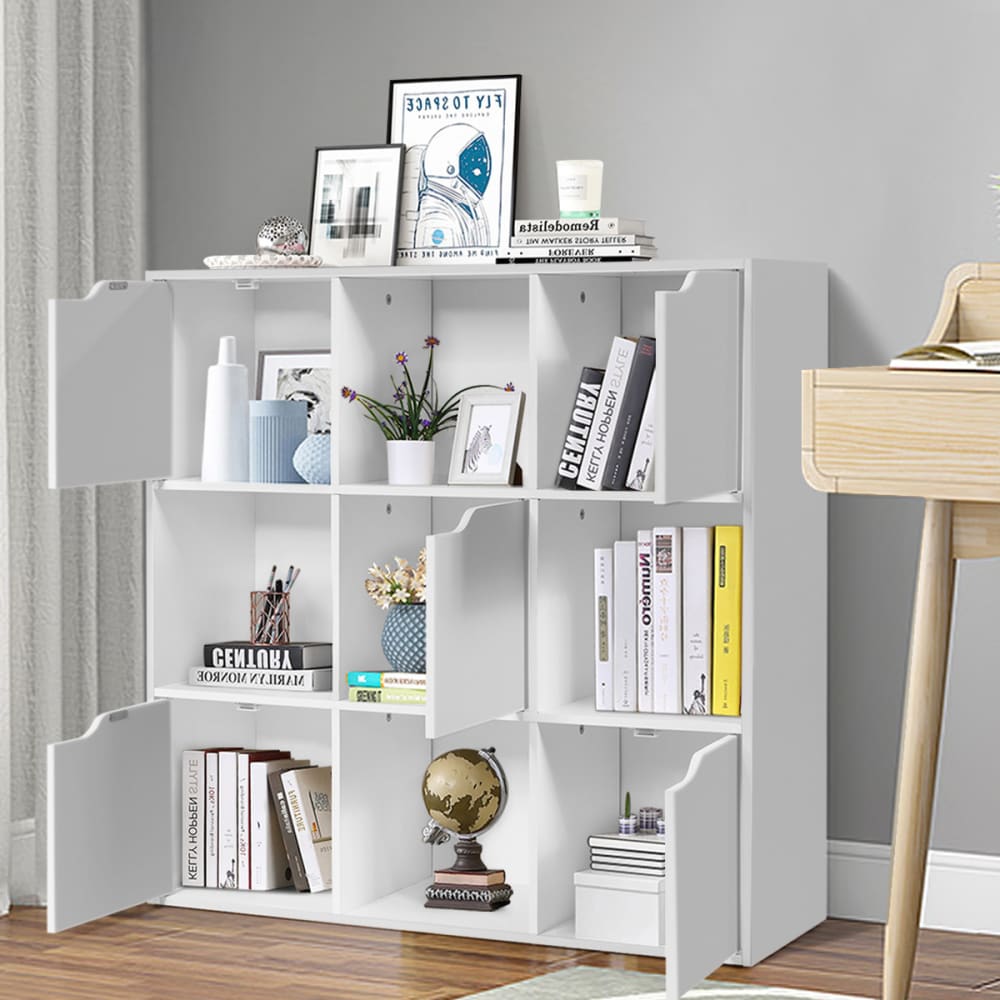 Bibliothèque étagère de rangement 9 cases 5 porte blanc 90x29x90cm - Maisons du Monde