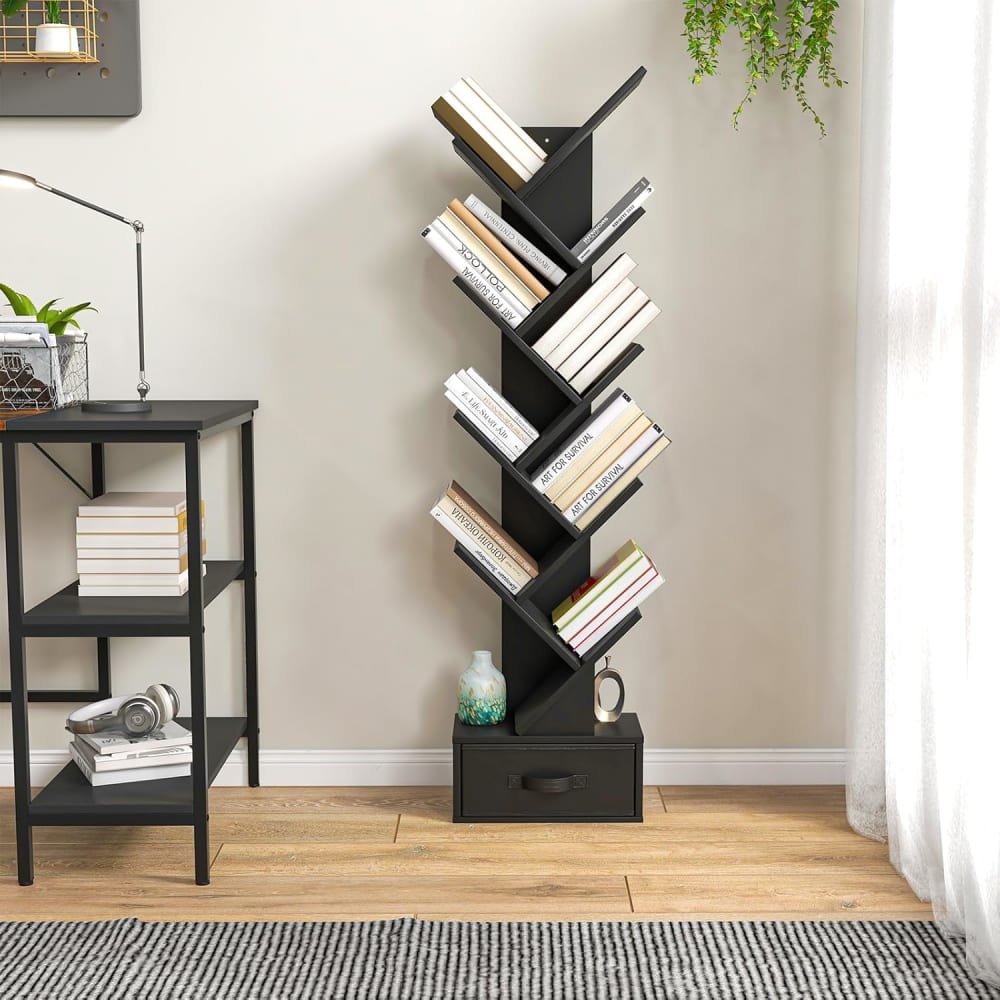 Bibliothèque ètagères 10 niveaux armoire en bois noir 38x21,5x149,5cm - Maisons du Monde