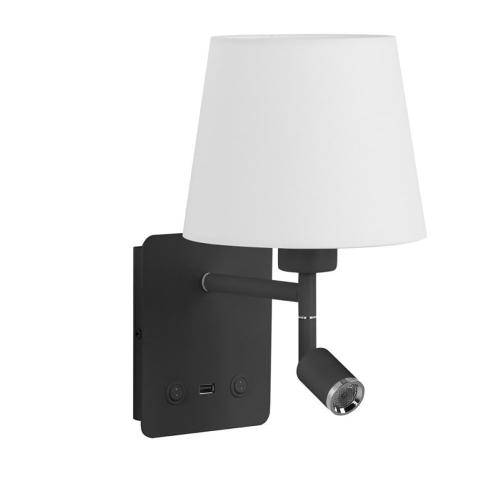 Applique de chevet noire avec liseuse et USB