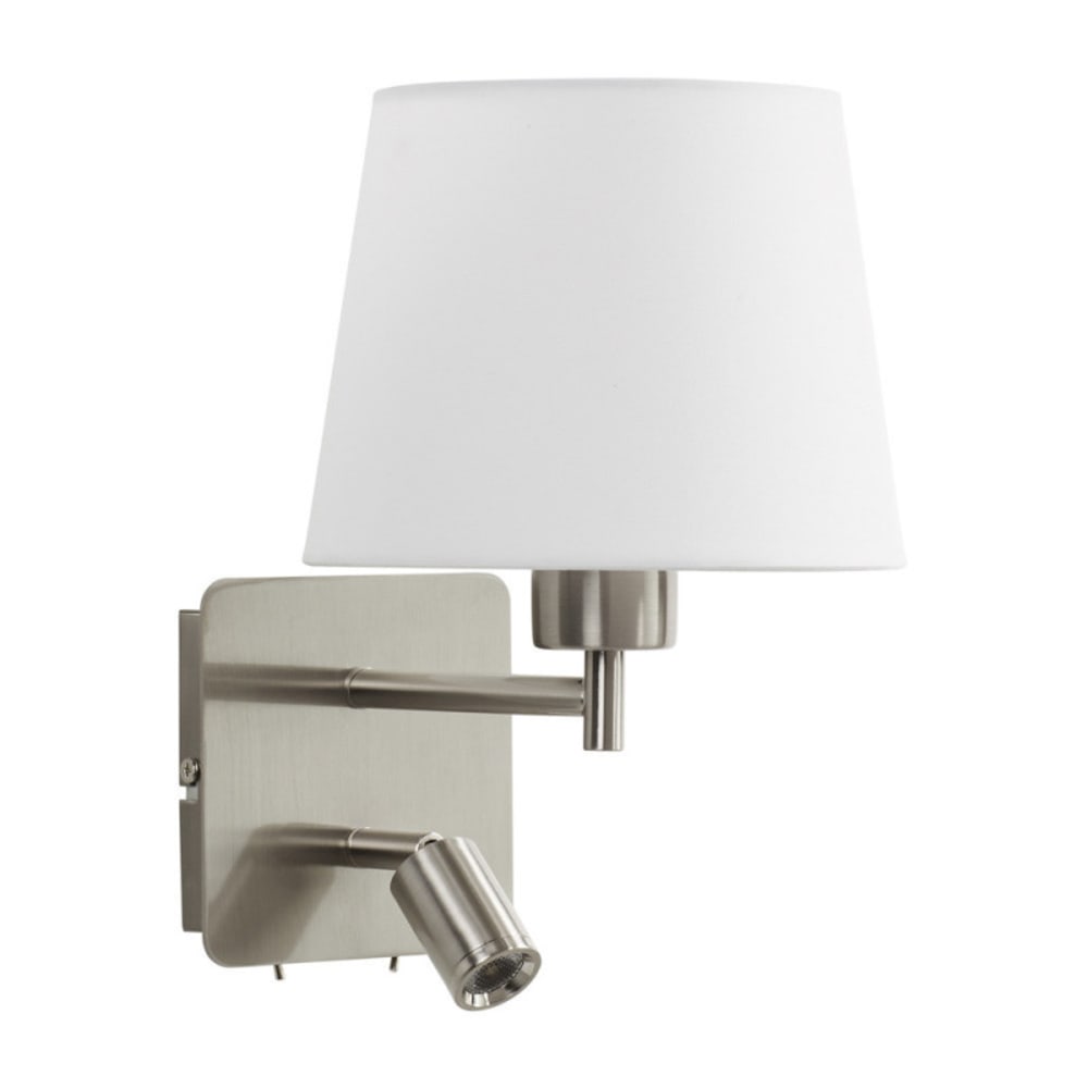 Applique de chevet avec liseuse chrome et abat-jour blanc