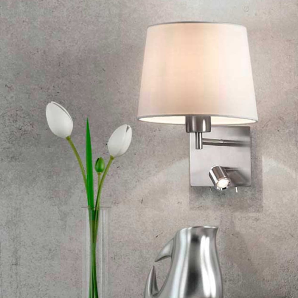 Applique de chevet avec liseuse chrome et abat-jour blanc - Maisons du Monde