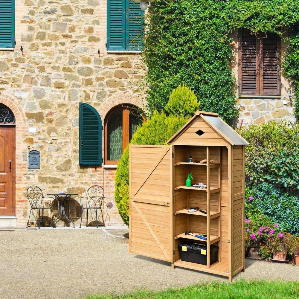 Armoire de jardin avec 5 étagères et toit naturel étanche 70x35x176cm - Maisons du Monde