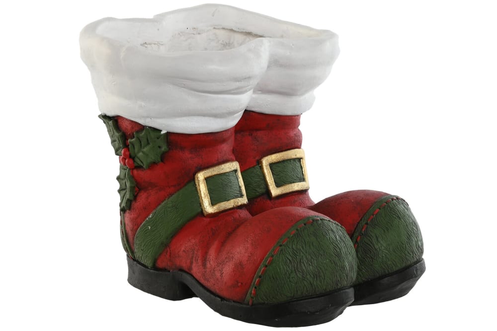 Macetero botas papa noel de navidad magnesia rojo 30x35x30cm