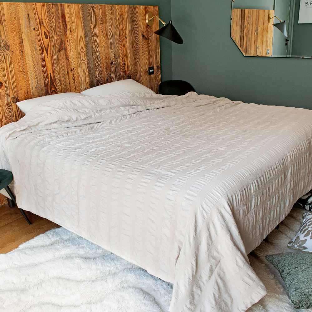 Jeté de lit  - effet seersucker polyester beige 240x250 cm