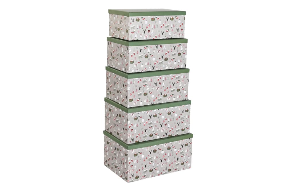 Set 5 caja regalos navidad carton verde 50x35x25cm