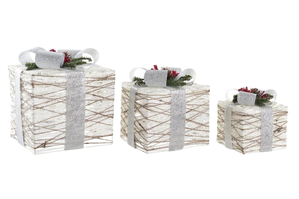 Set 3 regalo navidad led ratan blanco 25x25x28 cm