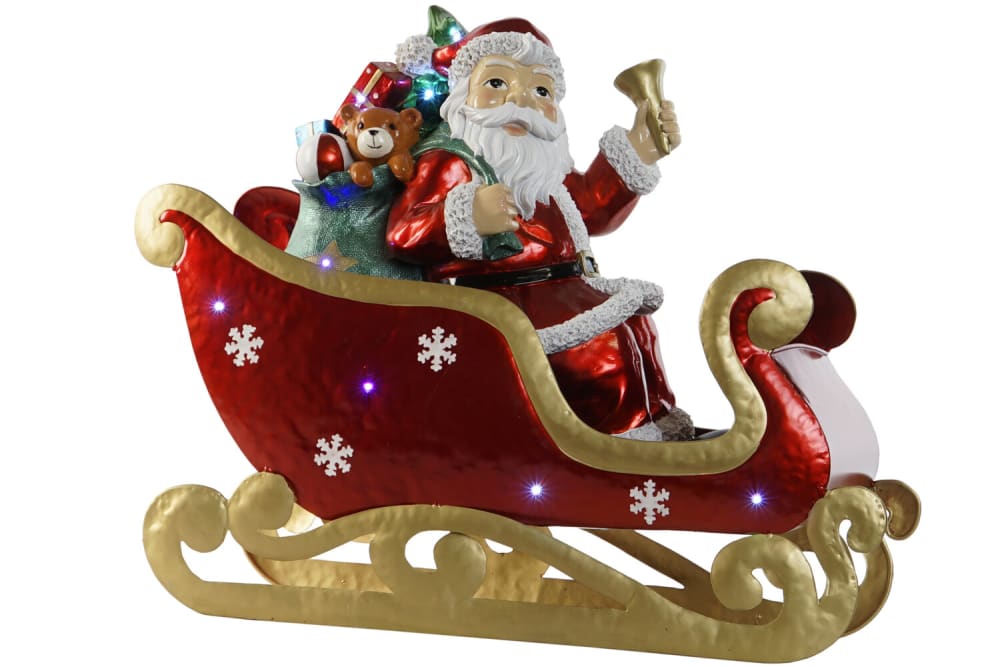 Trineo con papa noel navidad led metal rojo 64x26x60cm