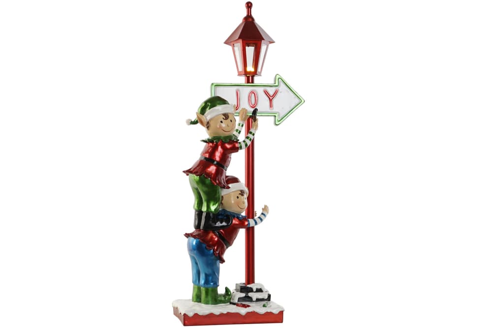 Figura farola con elfo navidad led resina 35x28,5x81cm