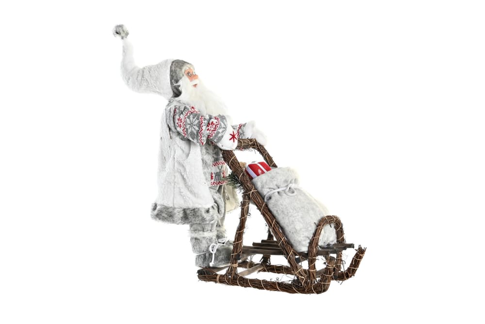 Figura papa noel en trineo navidad poliester madera gris 42x22x48cm