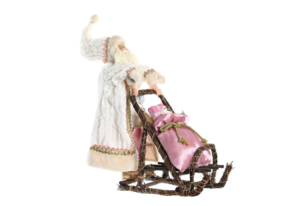 Figura papa noel en trineo navidad poliester madera rosa 42x22x50cm