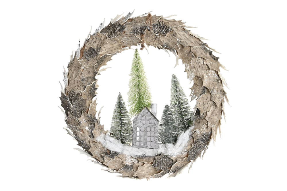 Corona de navidad led corteza natural 46x7,5x46 cm