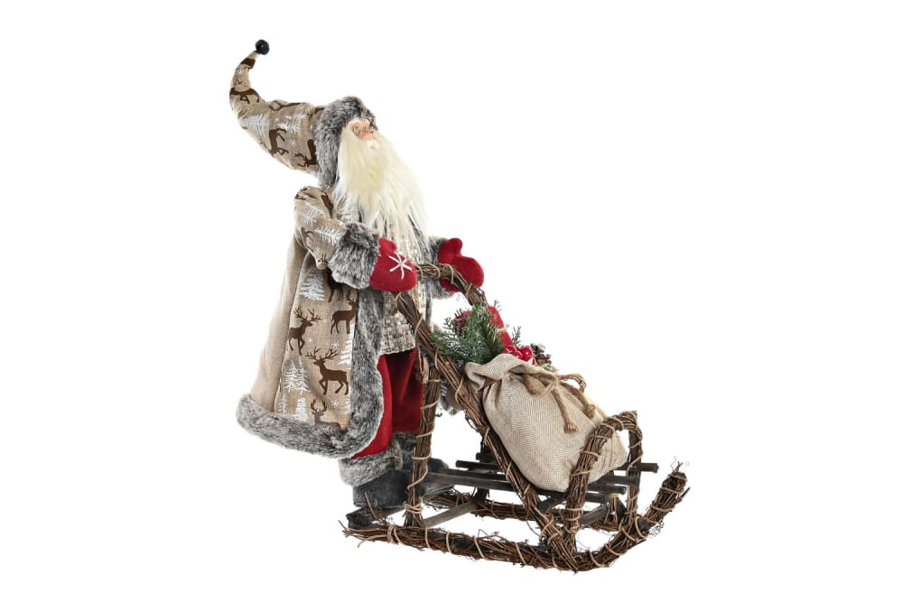Figura papa noel en trineo navidad poliester madera rojo 42x22x48cm