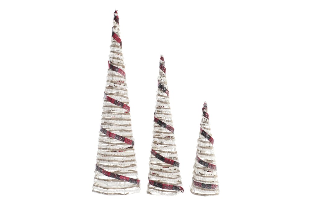Set 3 arbol de navidad de cono led ratan plateado natural 20x20x80cm