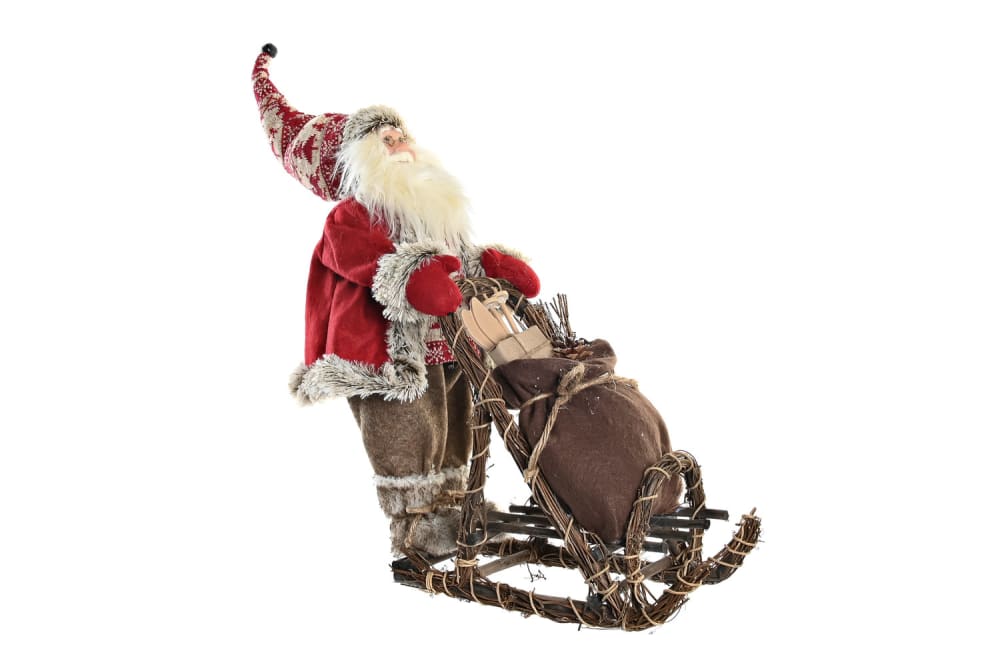 Figura papa noel en trineo navidad poliester madera rojo 42x22x48cm