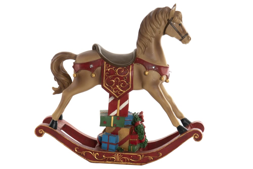 Figura caballo navidad led resina marron 34x10x32cm