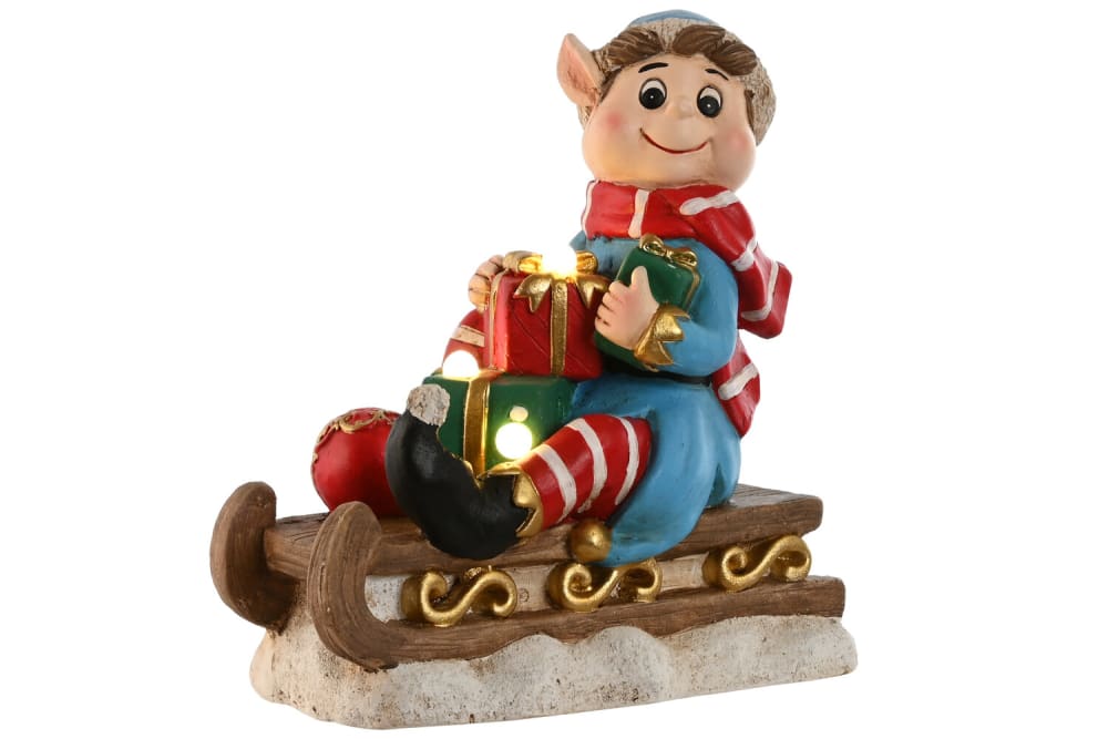 Figura trineo con elfo navidad led magnesia rojo 33x18x35cm