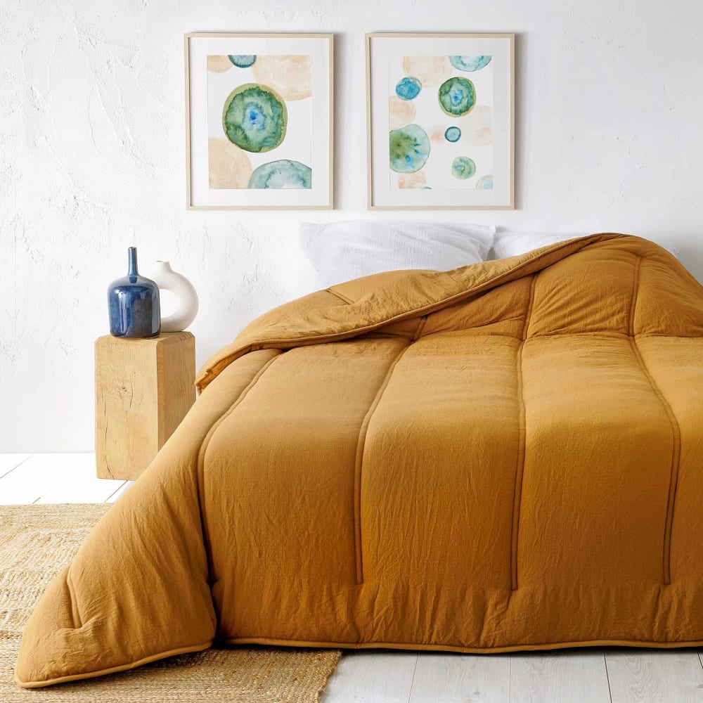 Jeté de lit uni polyester jaune curry 230x250 cm