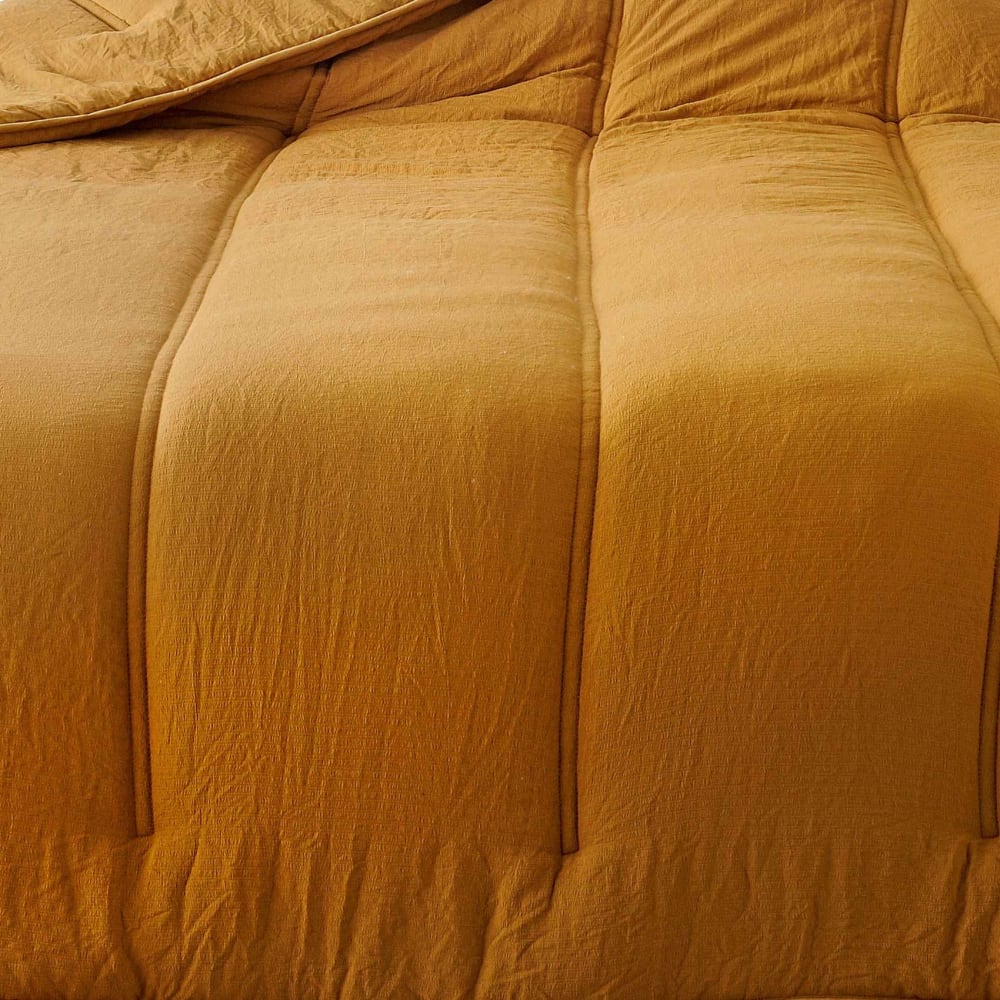 Jeté de lit uni polyester jaune curry 230x250 cm - Maisons du Monde