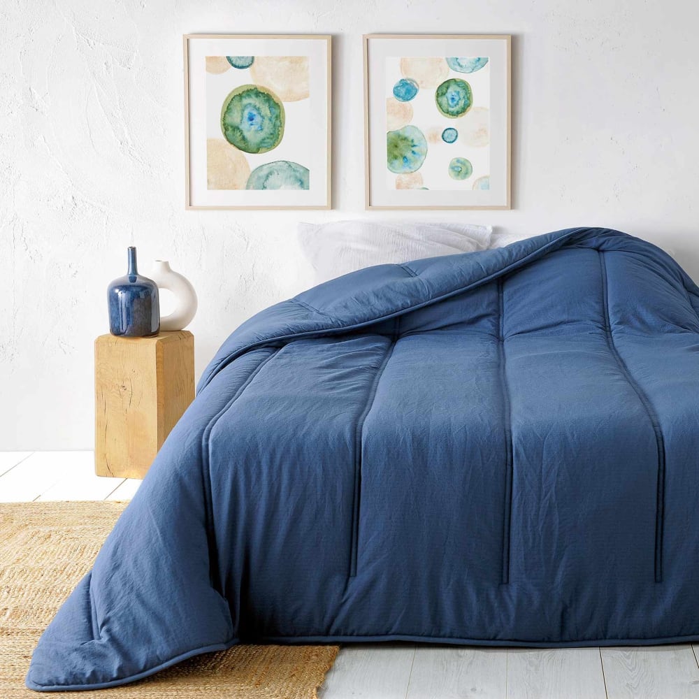 Jeté de lit uni polyester bleu 240x260 cm