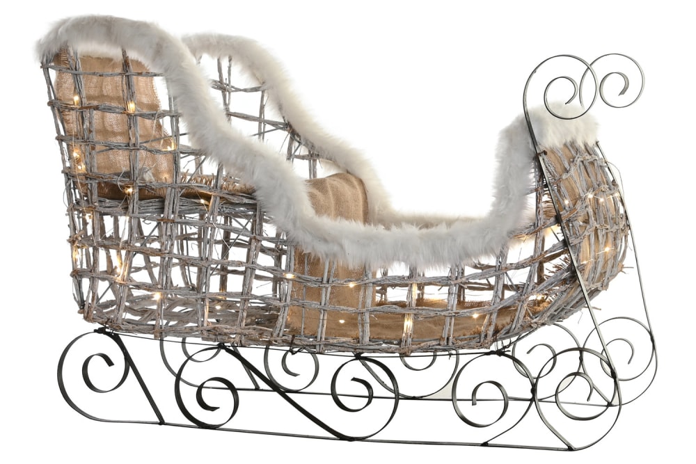 Trineo navidad led ratan blanco 90x46x62cm