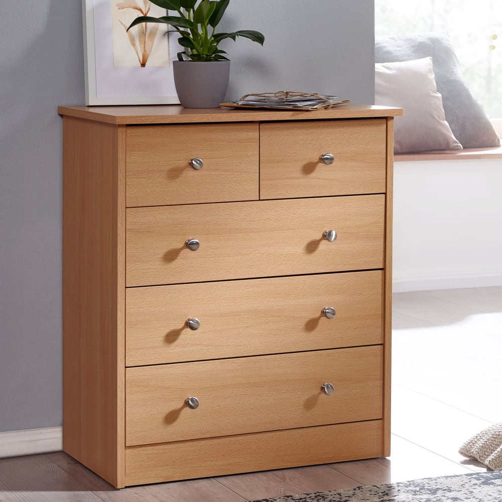 Sideboard mit 5 Schubladen aus Spanplatte, Braun - Maisons Du