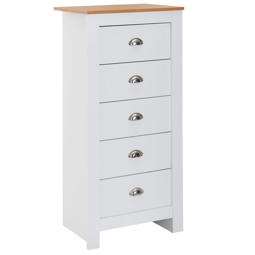 Commode à 5 tiroirs en aggloméré, blanc