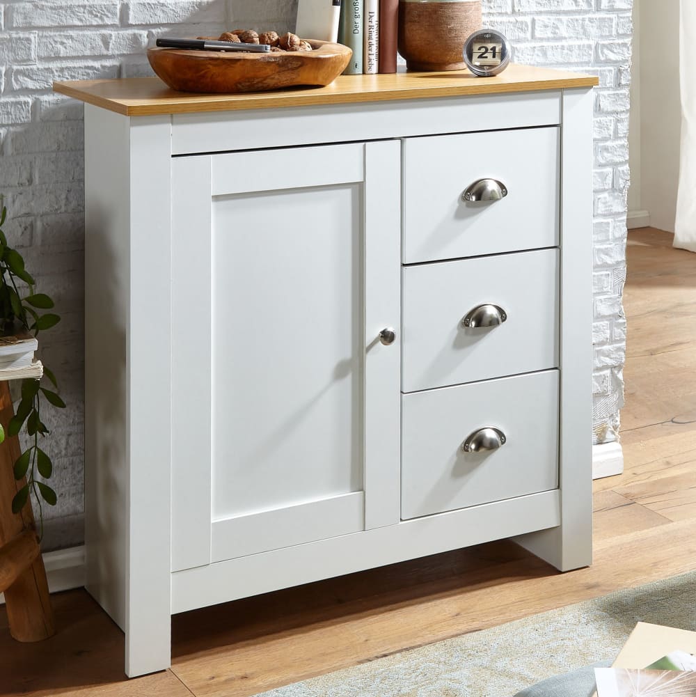 Sideboard mit 3 Schubladen aus Spanplatte, Weiß - Maisons Du