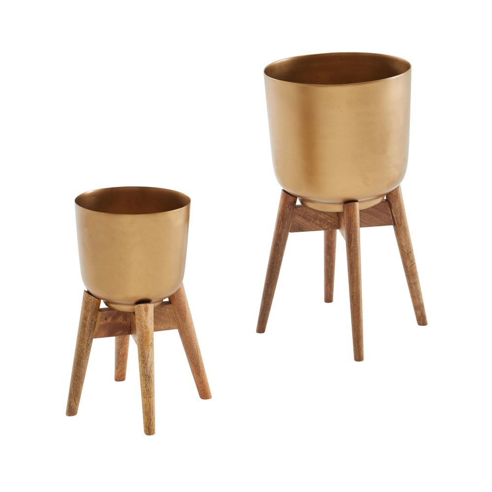 Lot de 2 pots de fleurs en aluminium, doré