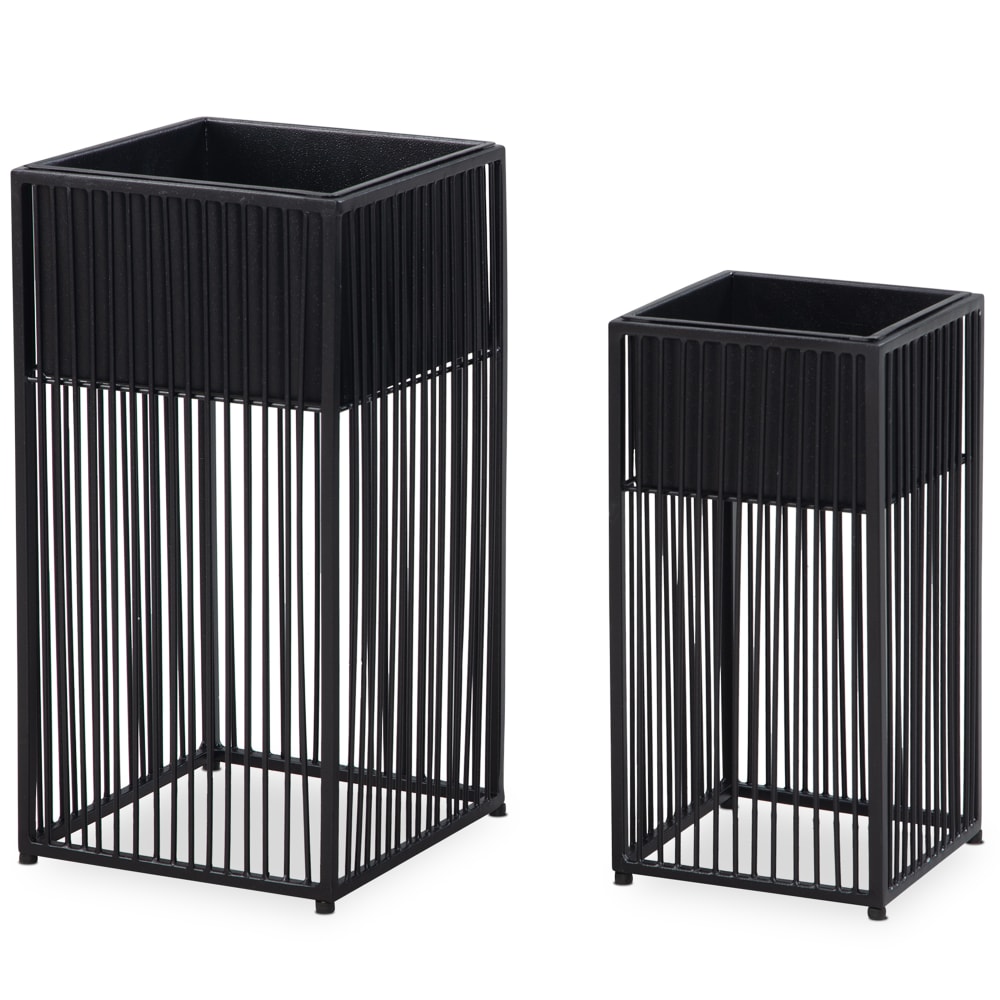 Lot de 2 pots de fleurs en métal, noir