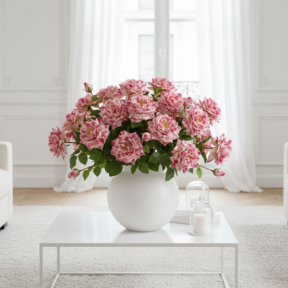 Künstlicher geöffneter Rosenstiel H80, Rosa und Fuchsia - Maisons