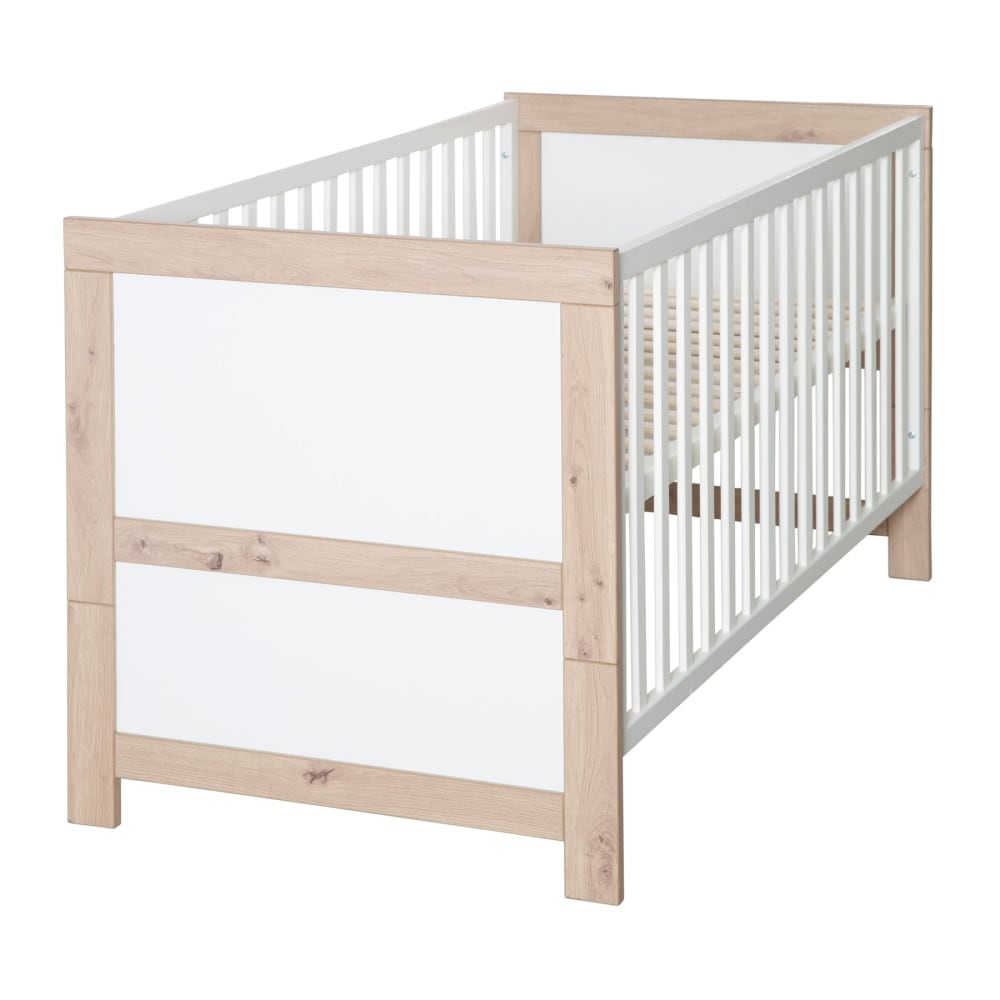 Lit bébé evolutif 70x140 blanc - effet chêne