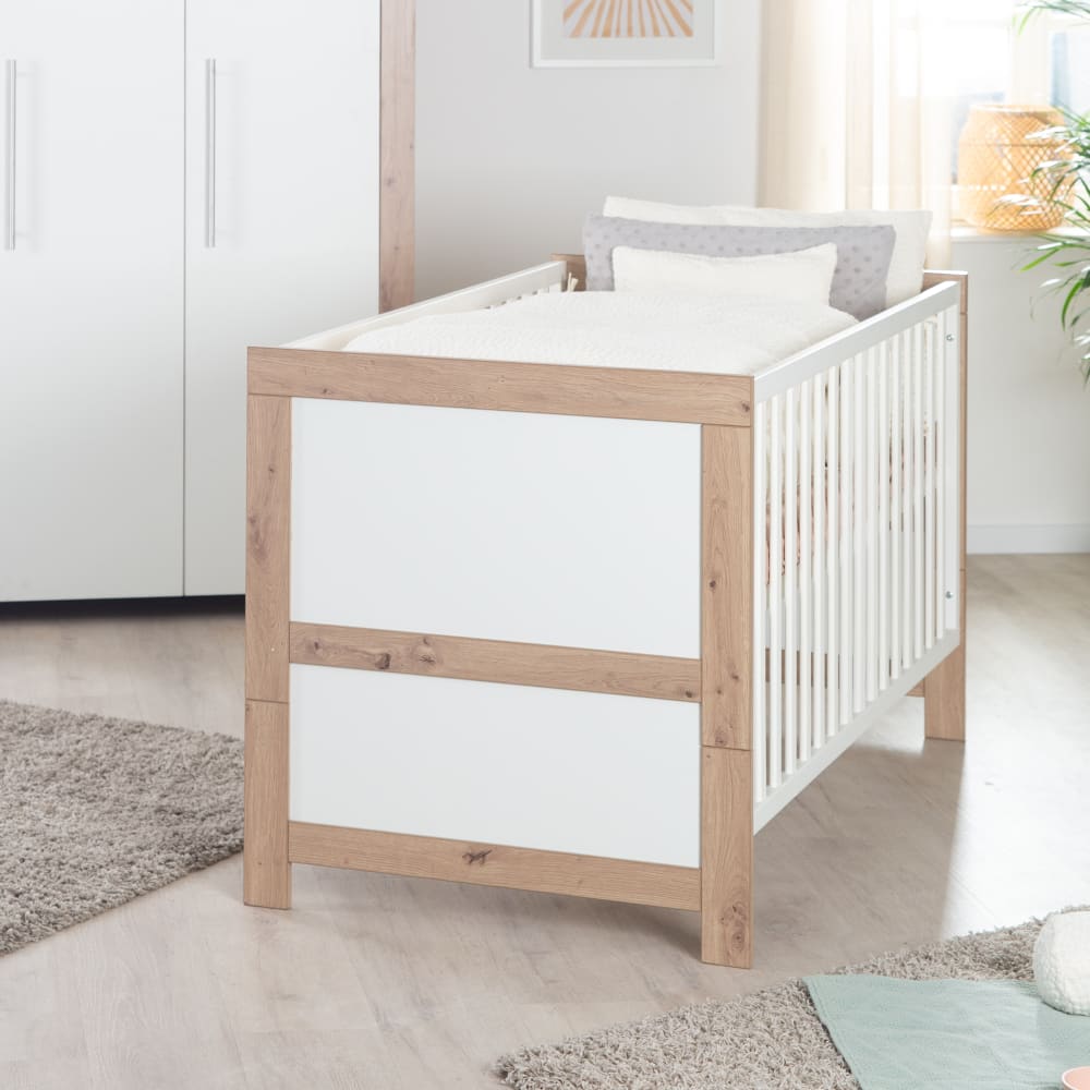 Lit bébé evolutif 70x140 blanc - effet chêne (Roba) - Image 1