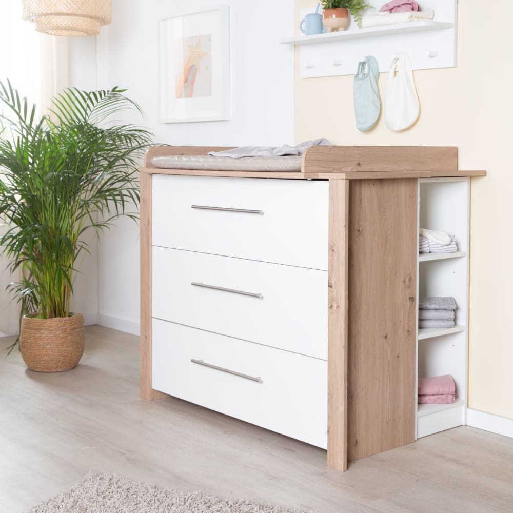 Commode à langer avec plan amovible en bois blanc laqué / effet chêne - Maisons du Monde