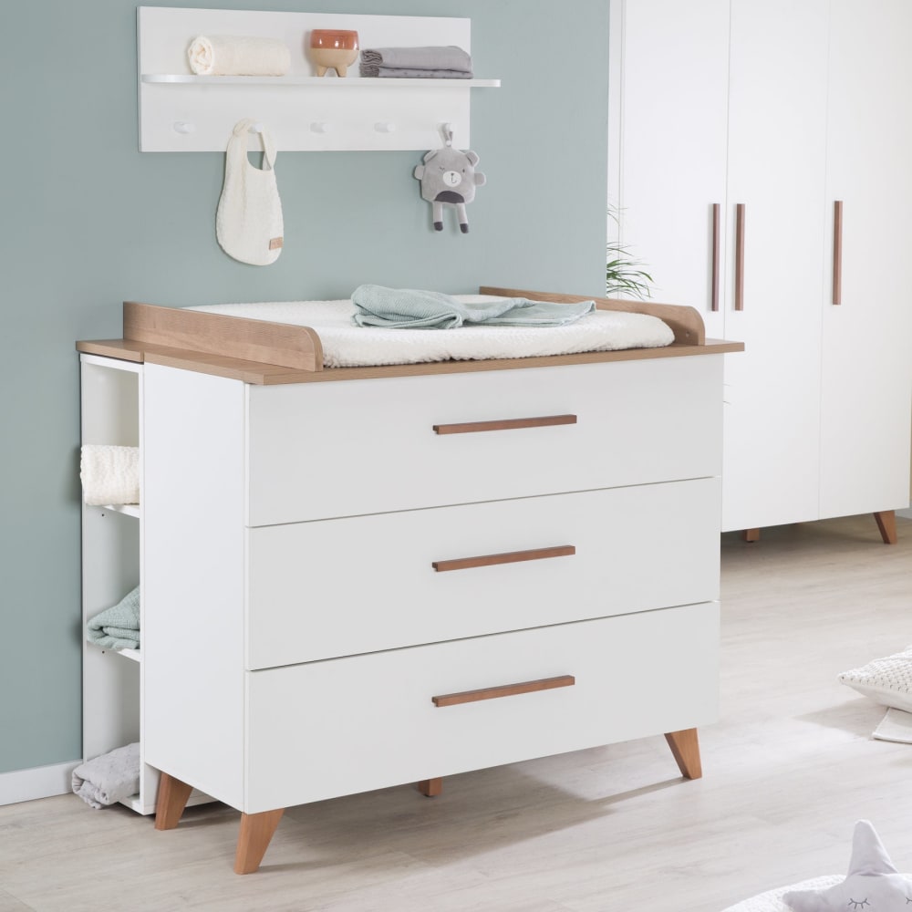 Commode à langer avec plan amovible en bois blanc laqué / bois massif
