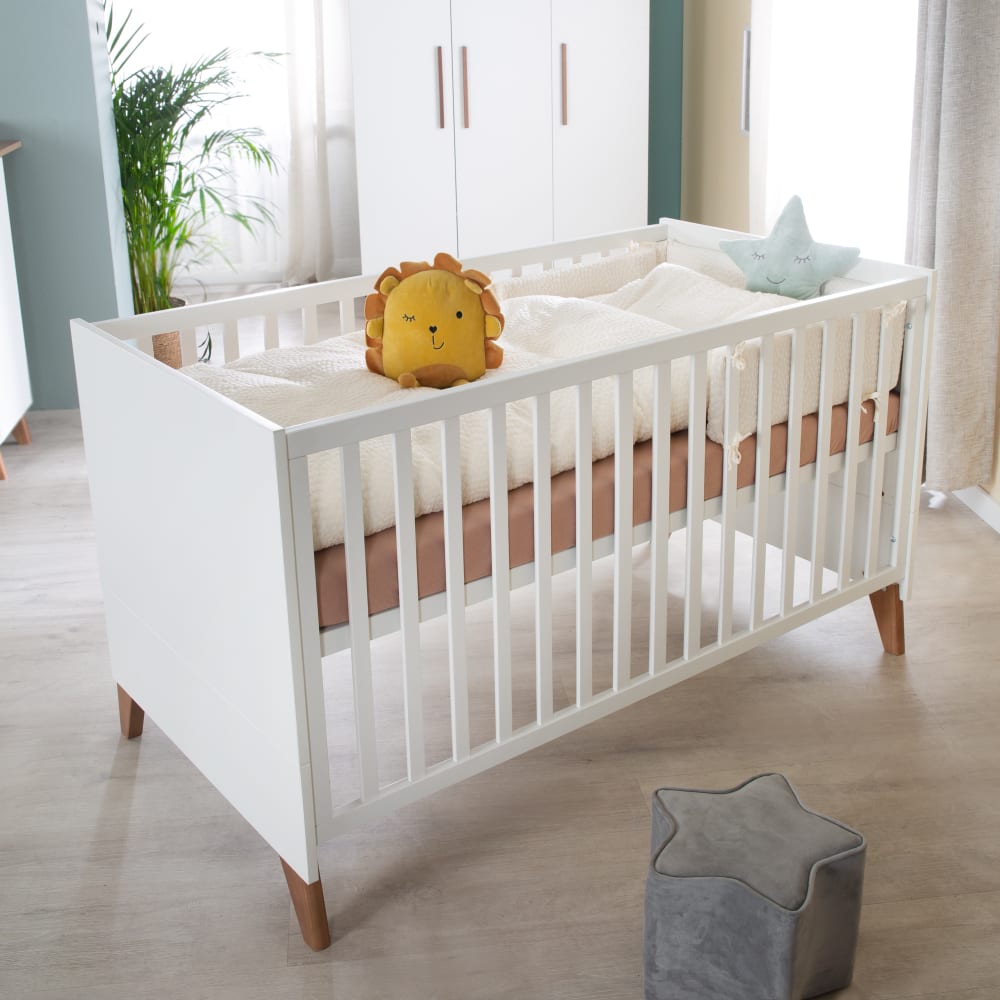 Lit bébé evolutif 70x140 blanc / chêne foncé