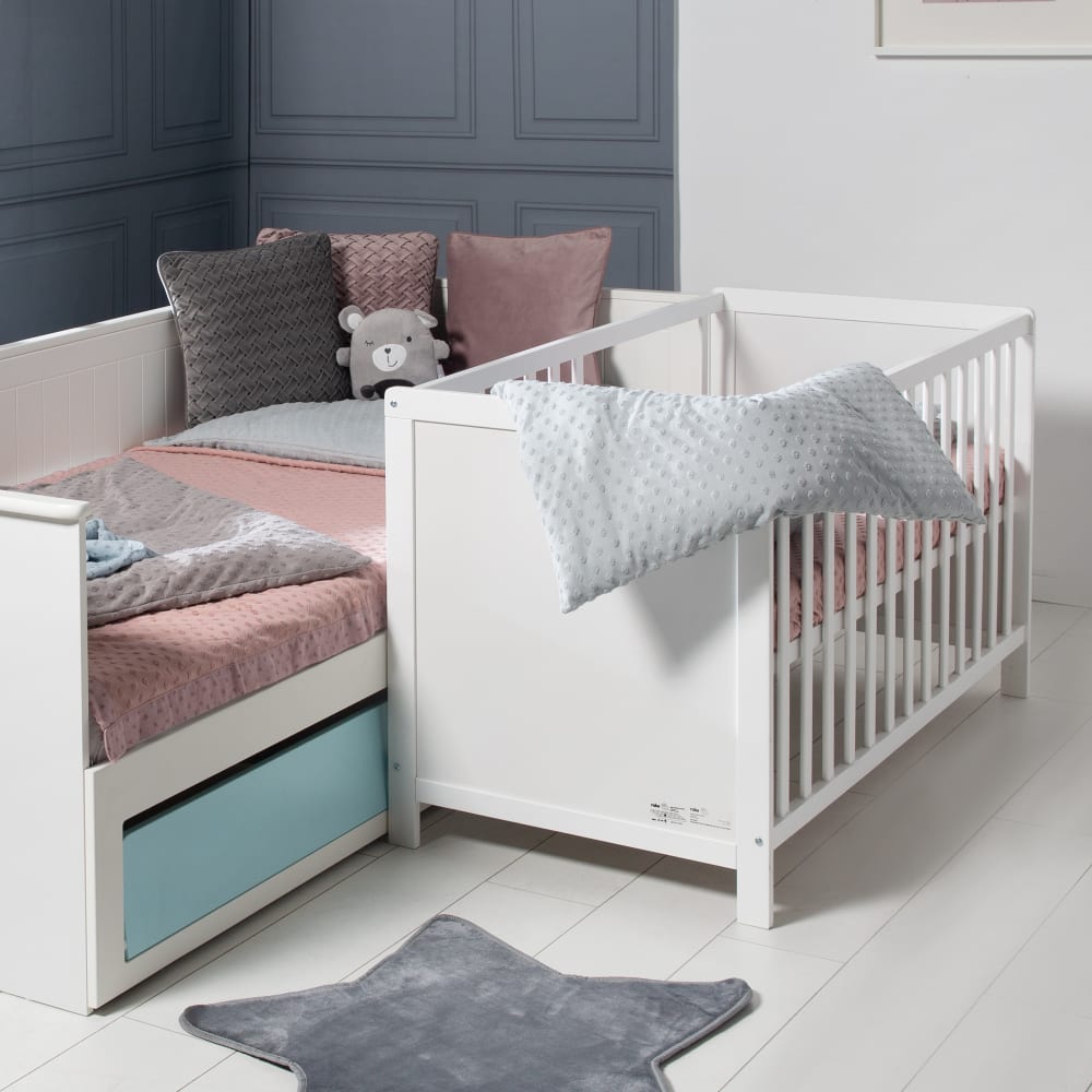Lit bébé 2en1 cododo et indépendant 60x120 en bois blanc (roba) - Image 1