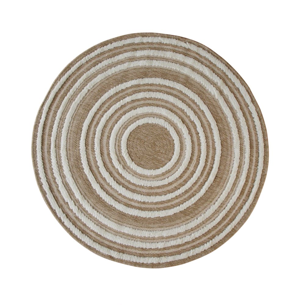 Tapis rond aspect jute motifs en relief blanc diamètre 120