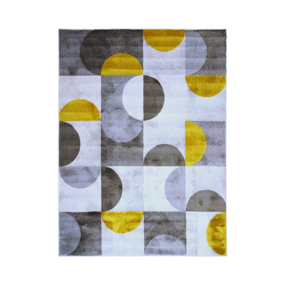 Tapis motifs arcs de cercle carrés gris, jaune crème 160x230