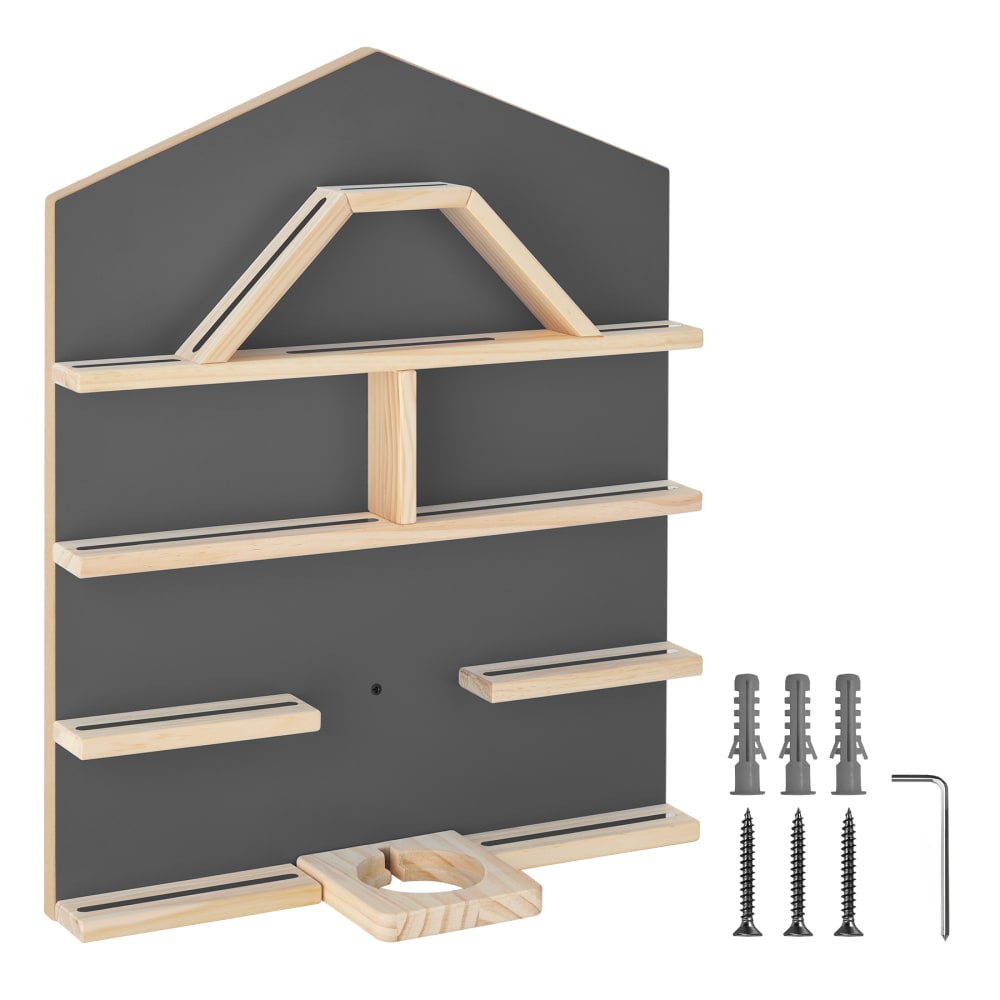 Étagère murale bois massif maison, 50 tonies, gris anthracite