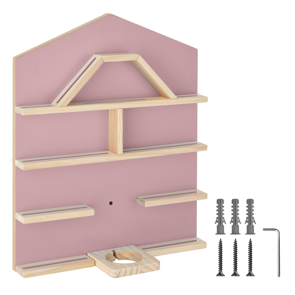 Étagère murale, bois massif, forme maison, fixation magnétique, rose