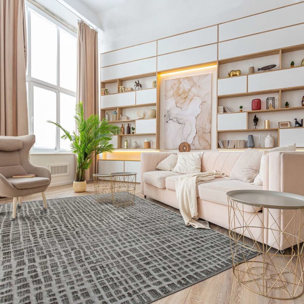 Tapis moderne à motifs carrés beige ivoire 120x170 — vue 3