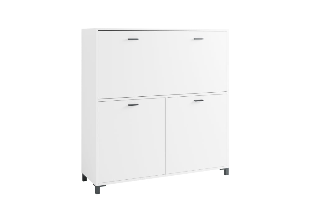 ByLiving Sekretär mit 1 Klappe & 2 Türen, schwarze Griffe, B 120 cm, weiß style modern - Spanplatte