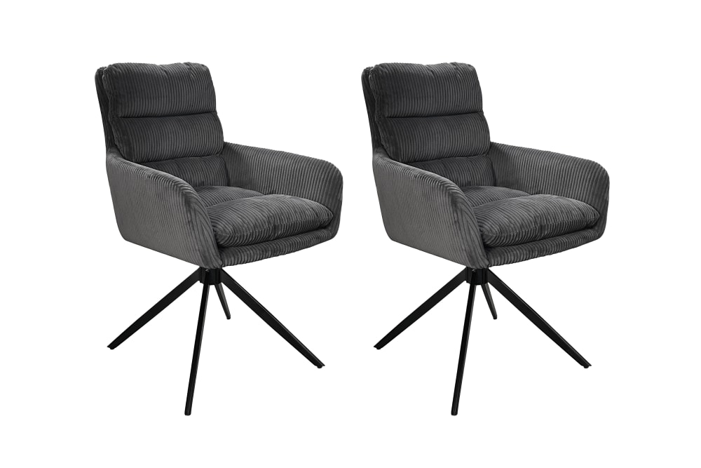 ByLiving 2er Set Stühle aus Grob-Cord, Sitz 360° drehbar, dunkelgrau style modern - Stoff