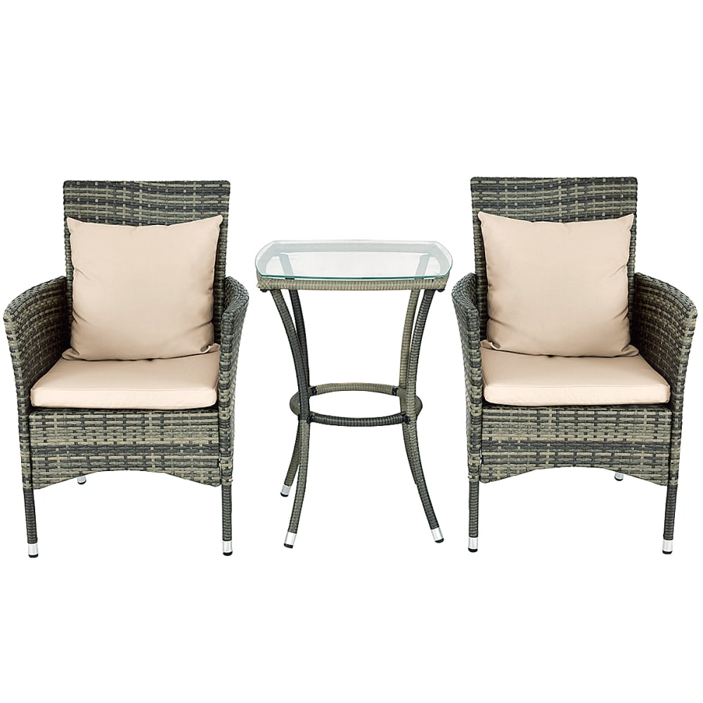 Giantex 3-tlg.Gartenmöbel-Set aus PE-Rattan 61 x 62 x 84 cm, grau - Pvc - Polyvinlychlorid