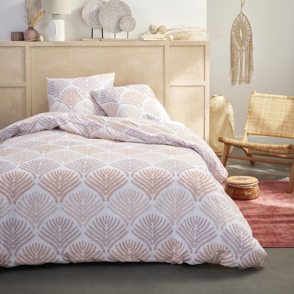 Parure de lit imprimé Géométrique Coton  240x260cm Blanc