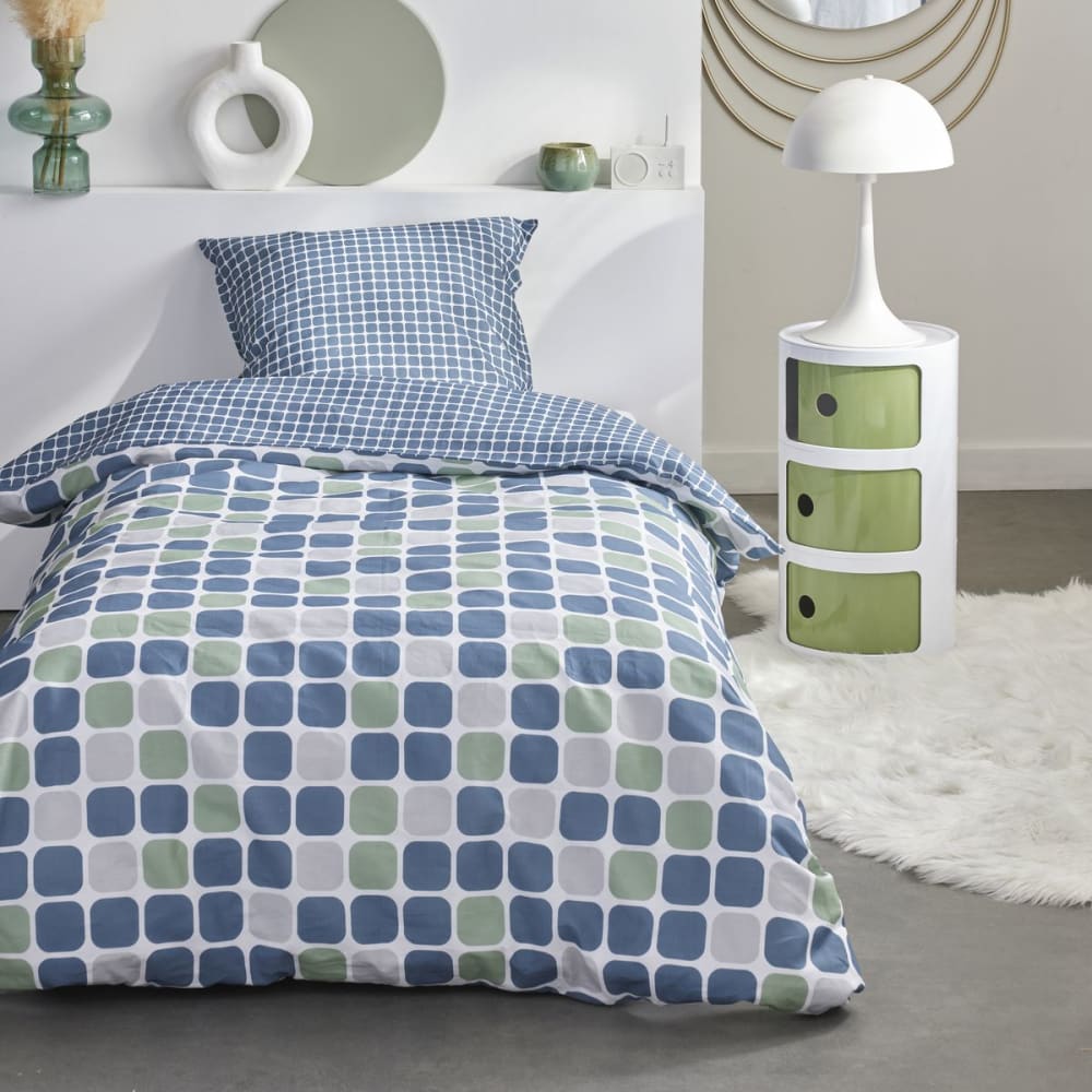 Parure de lit imprimé A pois Coton  140x200 cm Bleu