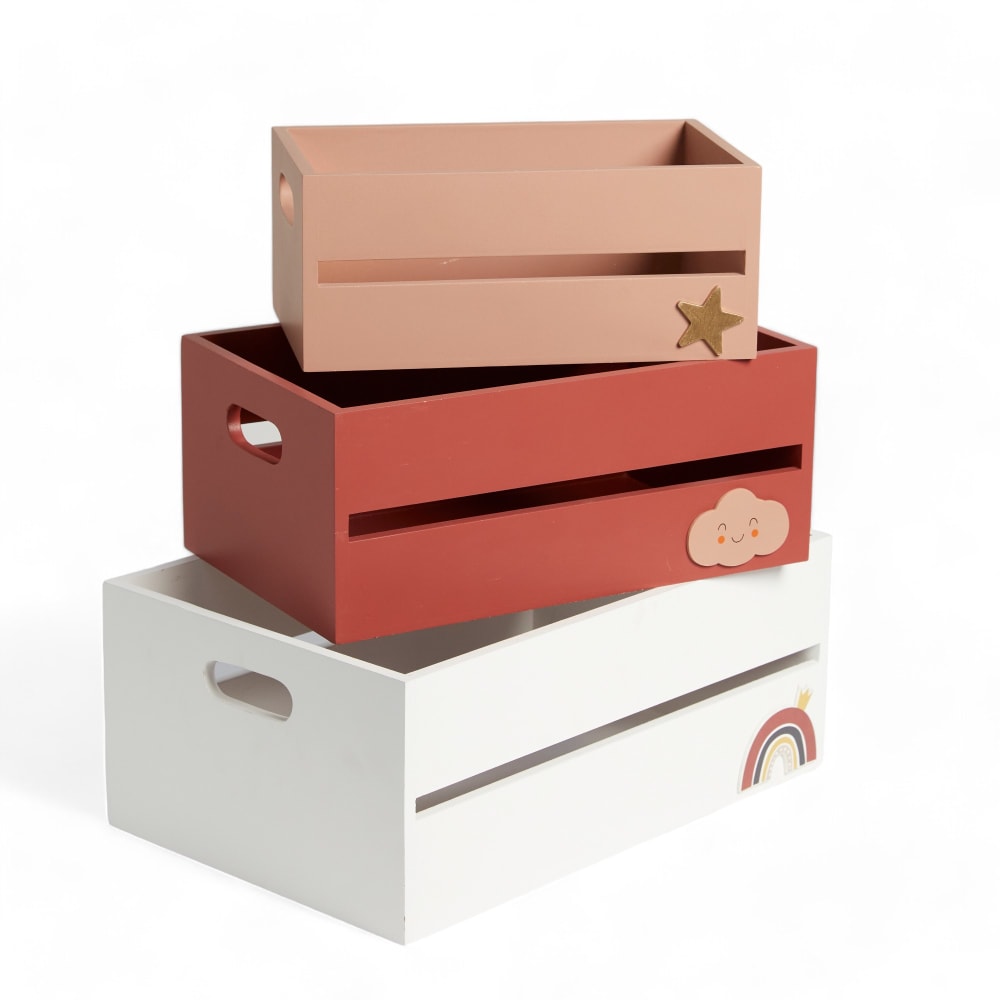 Lot de 3 caisses 28x17x12 cm rose