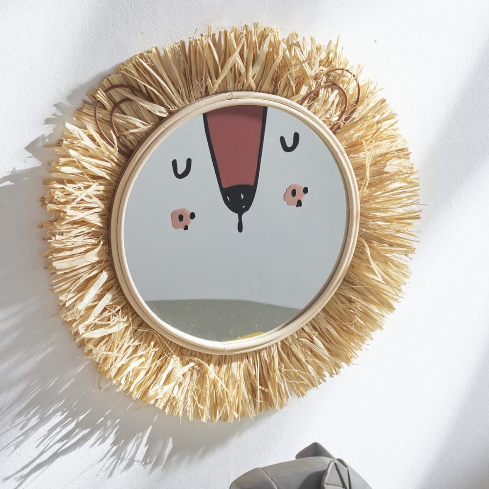 Miroir rond tête de lion 40x2 cm beige - Maisons du Monde
